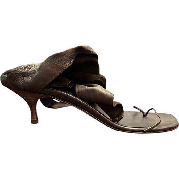 NWT Dusica Sacks Italian Leather Ankle-Wrap Sandals | Brown | Kitten Heel Sz 10 - Picture 5 of 11
